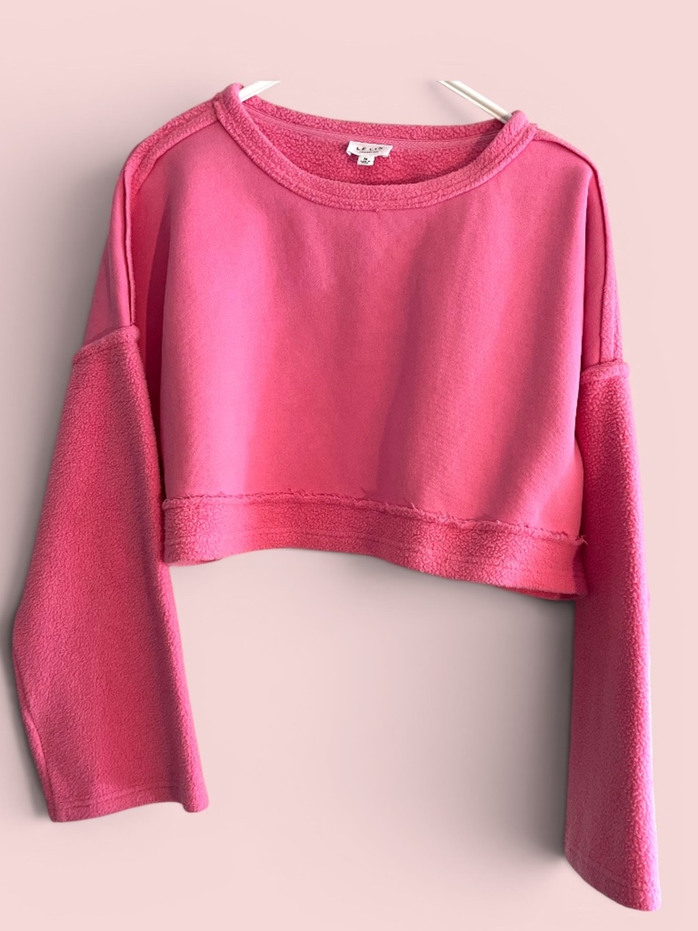 Le Lis Hot Pink Cropped Fleece Pullover Sweatshirt - Size M